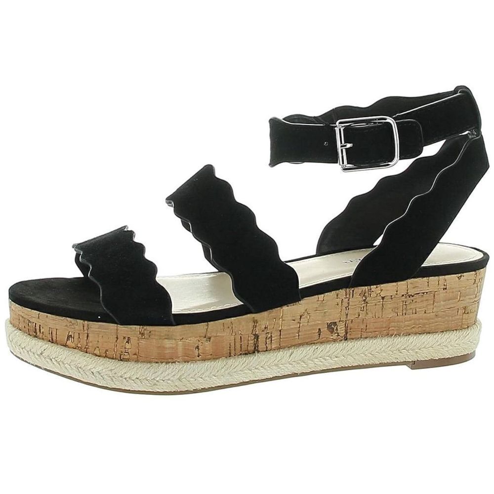 Marc Fisher Womens Fayme Suede Ankle Strap Flatform Sandals Black 9